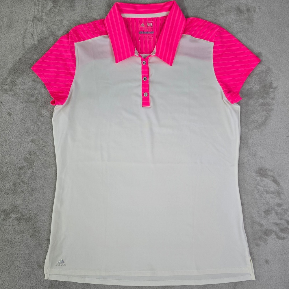 Adidas ClimaCool Womens‎ Golf Polo Shirt White Hot Pink Size Large Performance